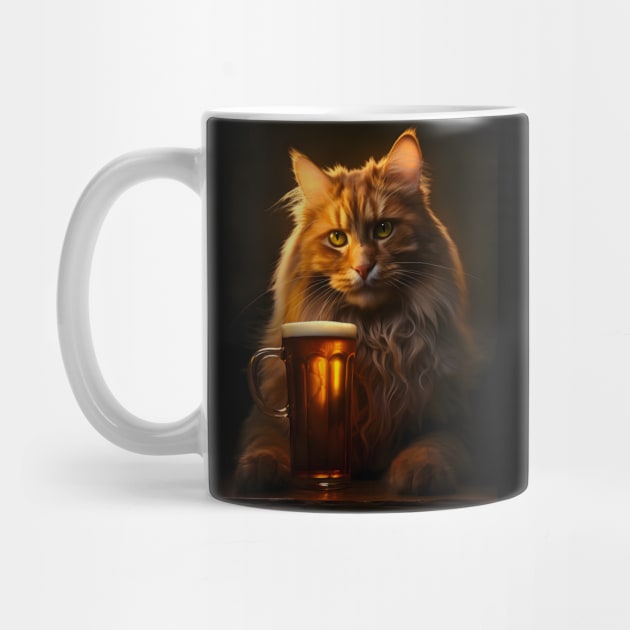 Maine Coon Tavern Cat Drinks a Beer Poster by Juka